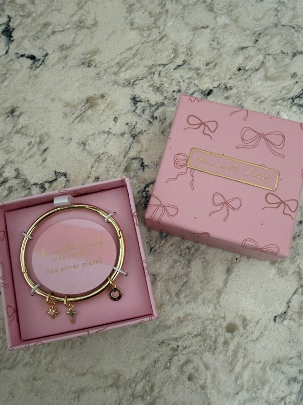 Kids Pink & Gold Charm Bangle Bracelet
